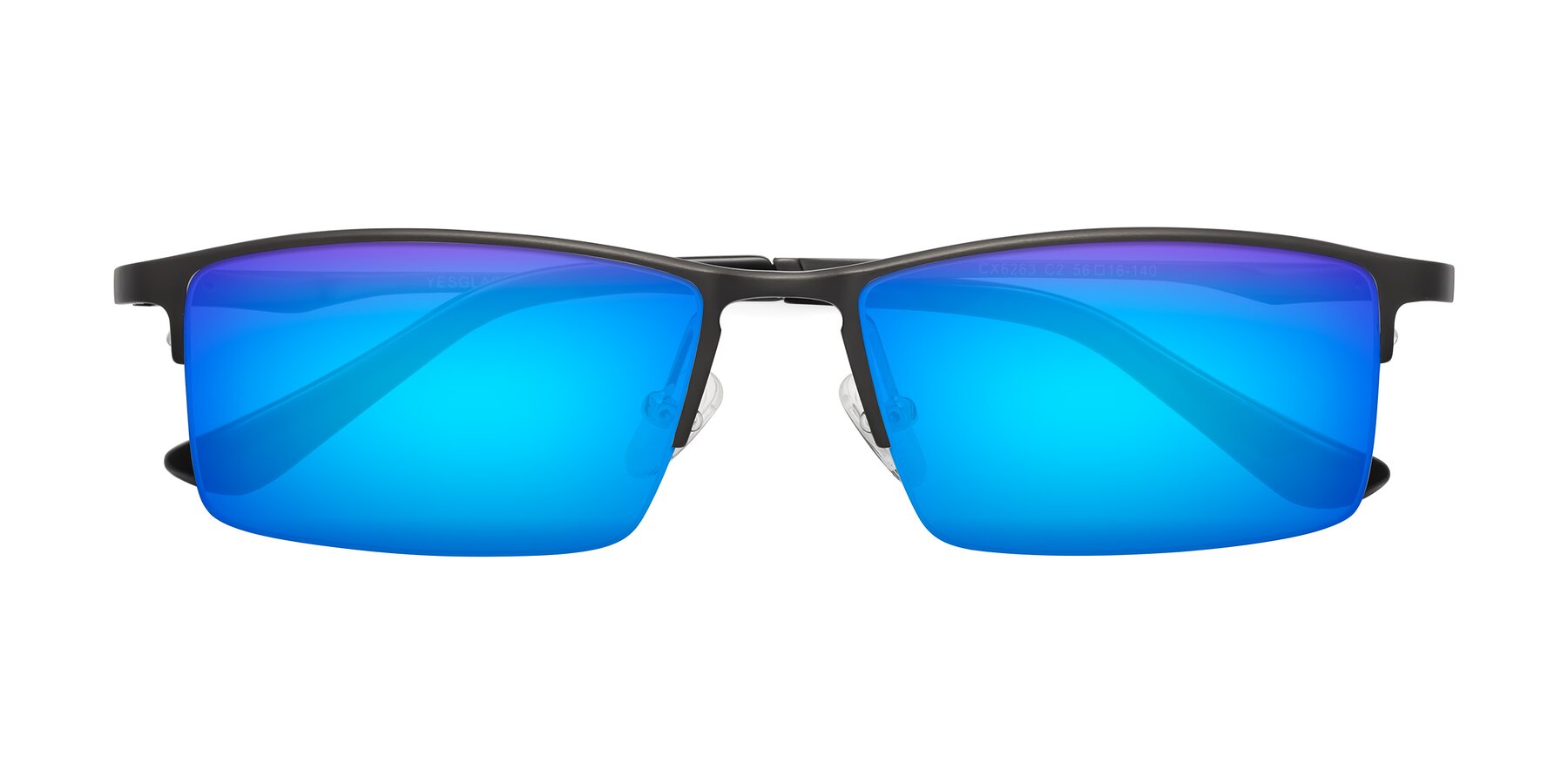 Folded Front of CX6263 in Gunmetal with Blue Mirrored Lenses