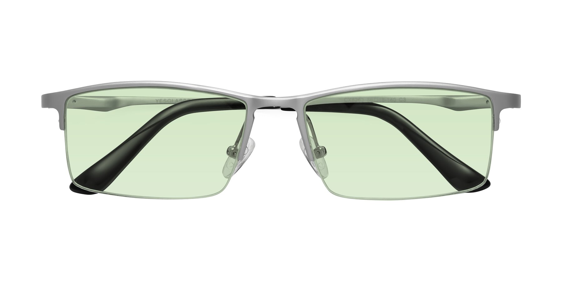 Folded Front of CX6263 in Silver with Light Green Tinted Lenses