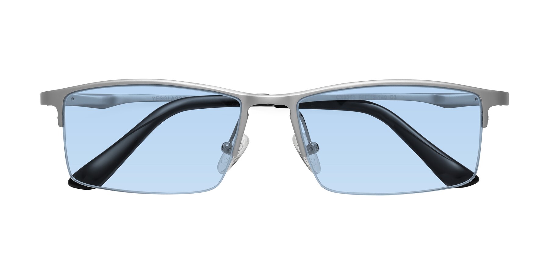 Folded Front of CX6263 in Silver with Light Blue Tinted Lenses