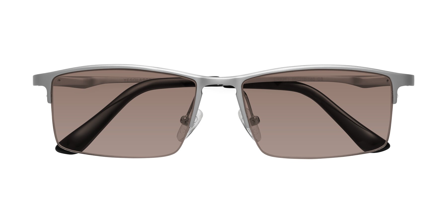 Folded Front of CX6263 in Silver with Medium Brown Tinted Lenses