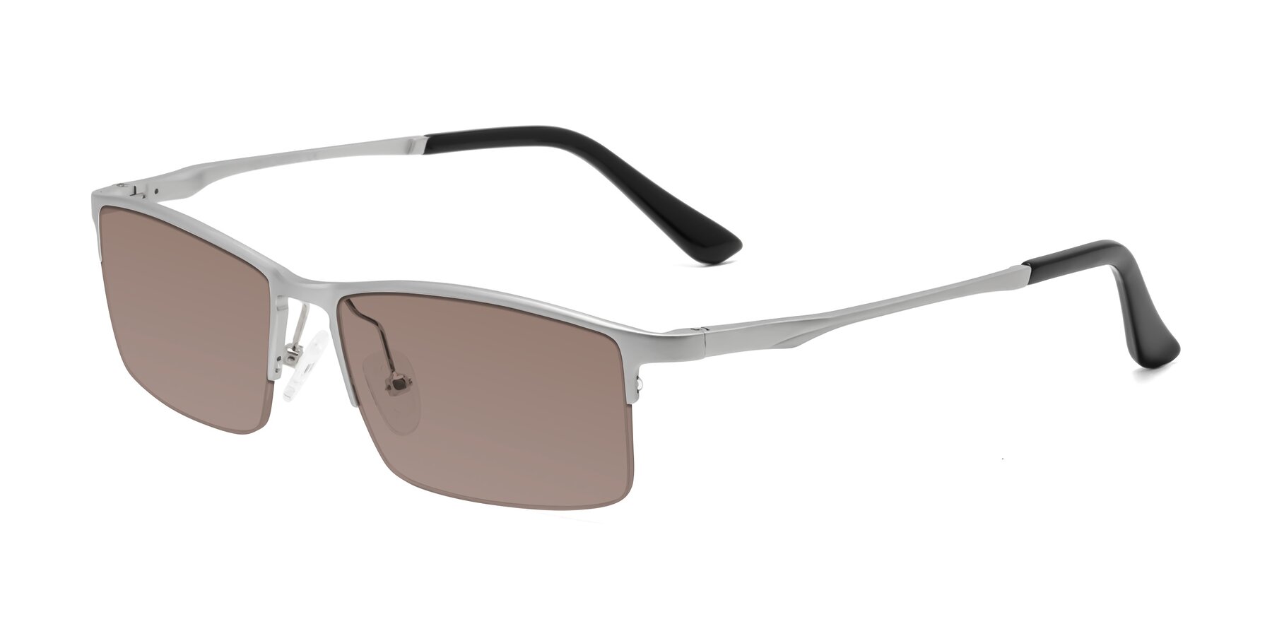 Angle of CX6263 in Silver with Medium Brown Tinted Lenses
