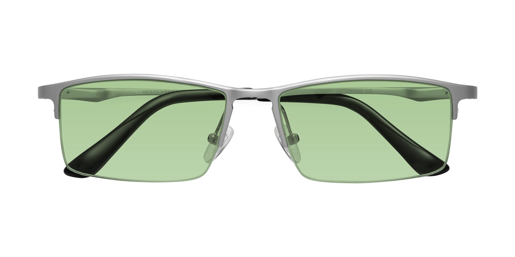 Folded Front of CX6263 in Silver with Medium Green Tinted Lenses