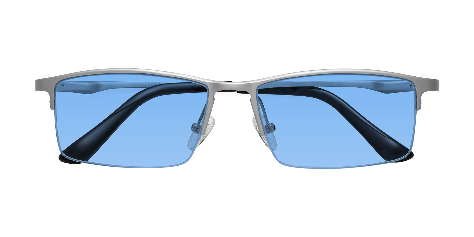 Folded Front of CX6263 in Silver with Medium Blue Tinted Lenses