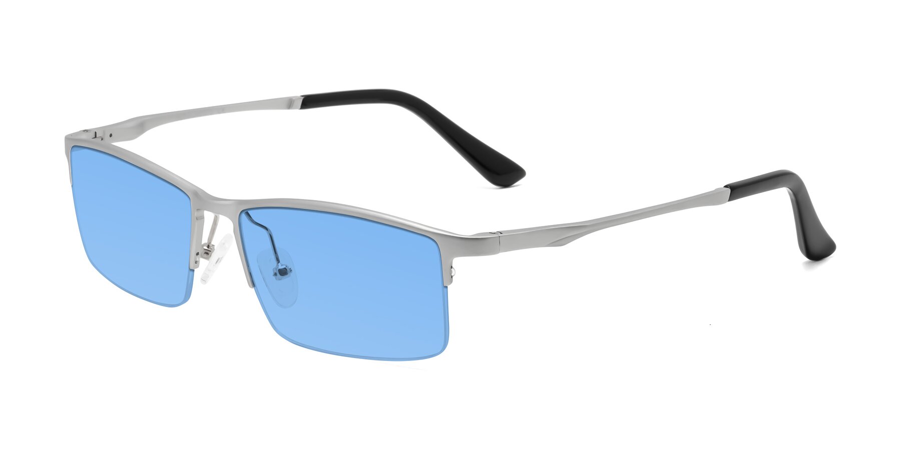Angle of CX6263 in Silver with Medium Blue Tinted Lenses