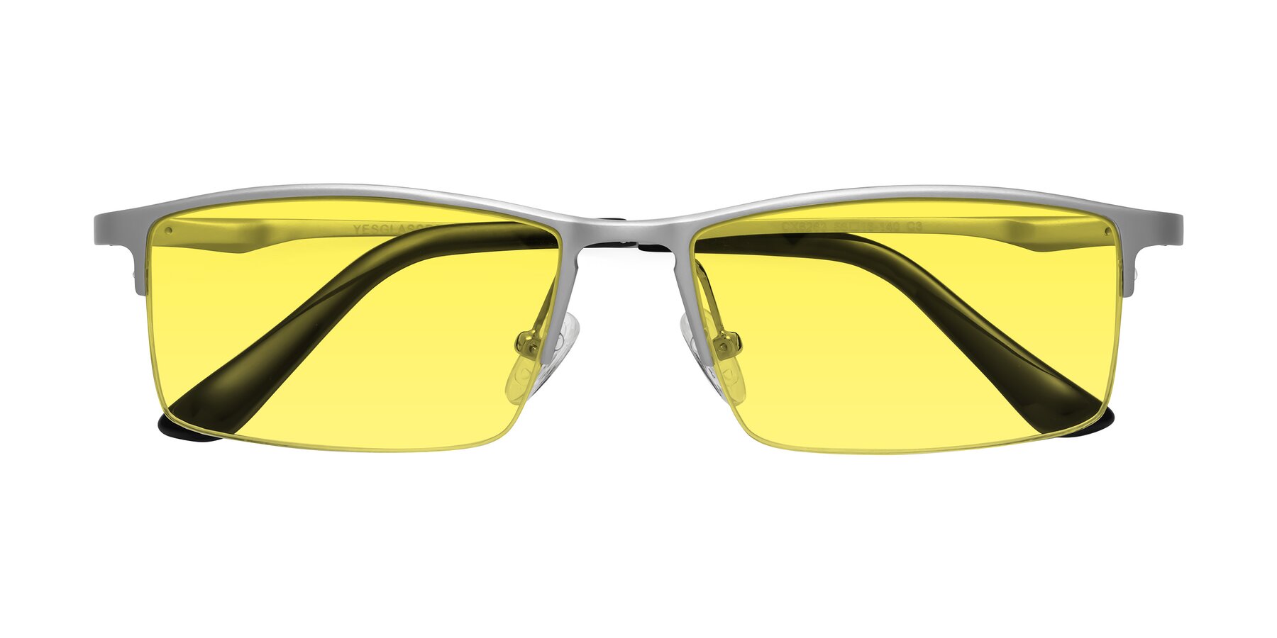 Folded Front of CX6263 in Silver with Medium Yellow Tinted Lenses