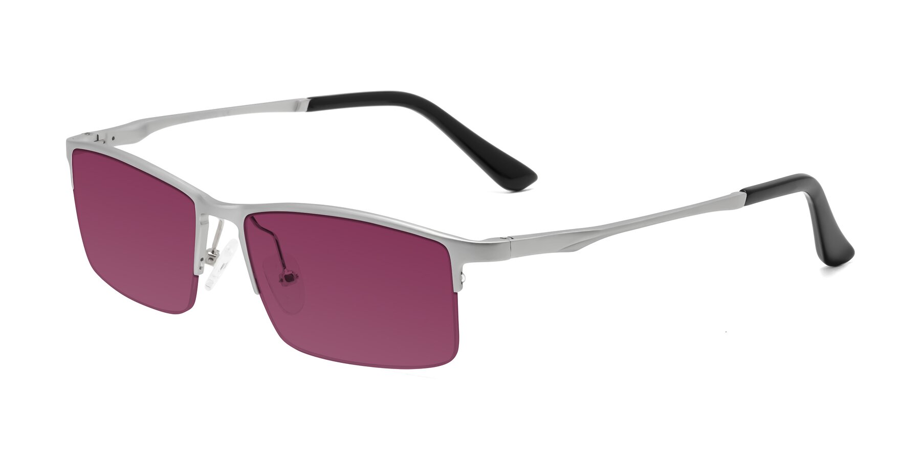 Angle of CX6263 in Silver with Wine Tinted Lenses