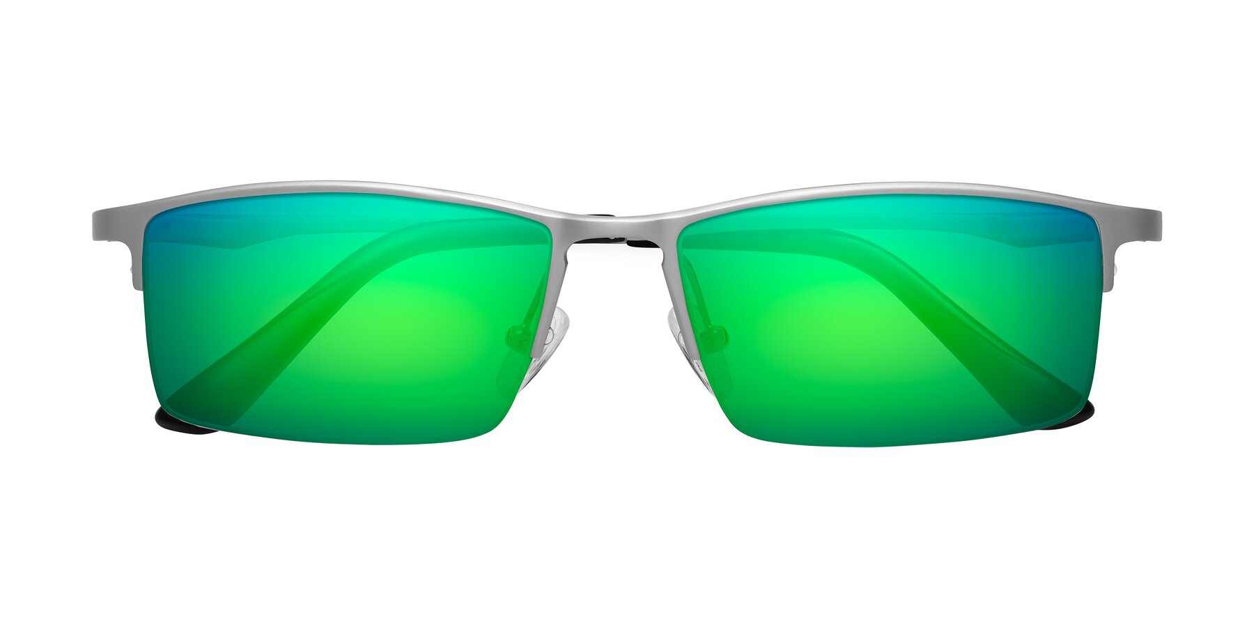 Folded Front of CX6263 in Silver with Green Mirrored Lenses