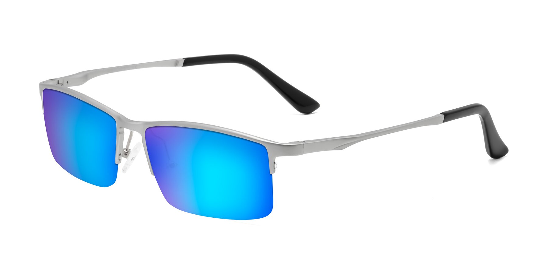 Angle of CX6263 in Silver with Blue Mirrored Lenses