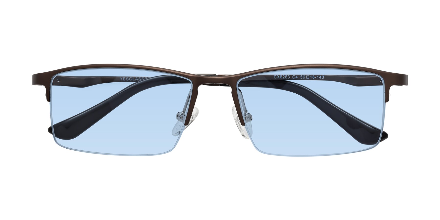 Folded Front of CX6263 in Coffee with Light Blue Tinted Lenses