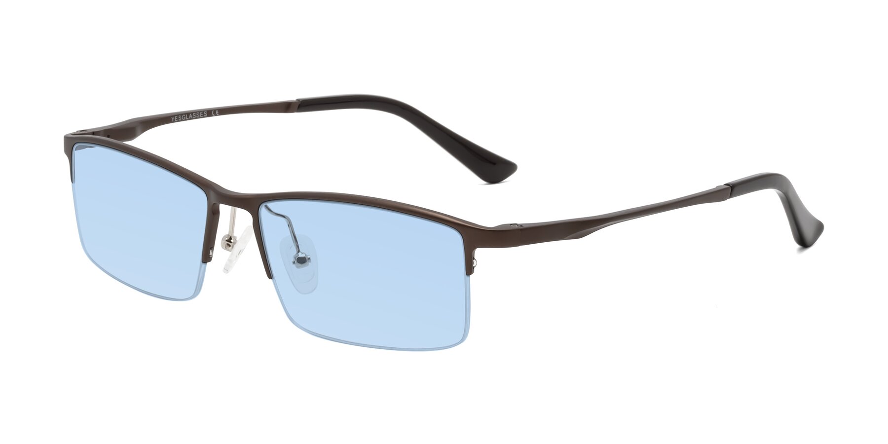 Angle of CX6263 in Coffee with Light Blue Tinted Lenses