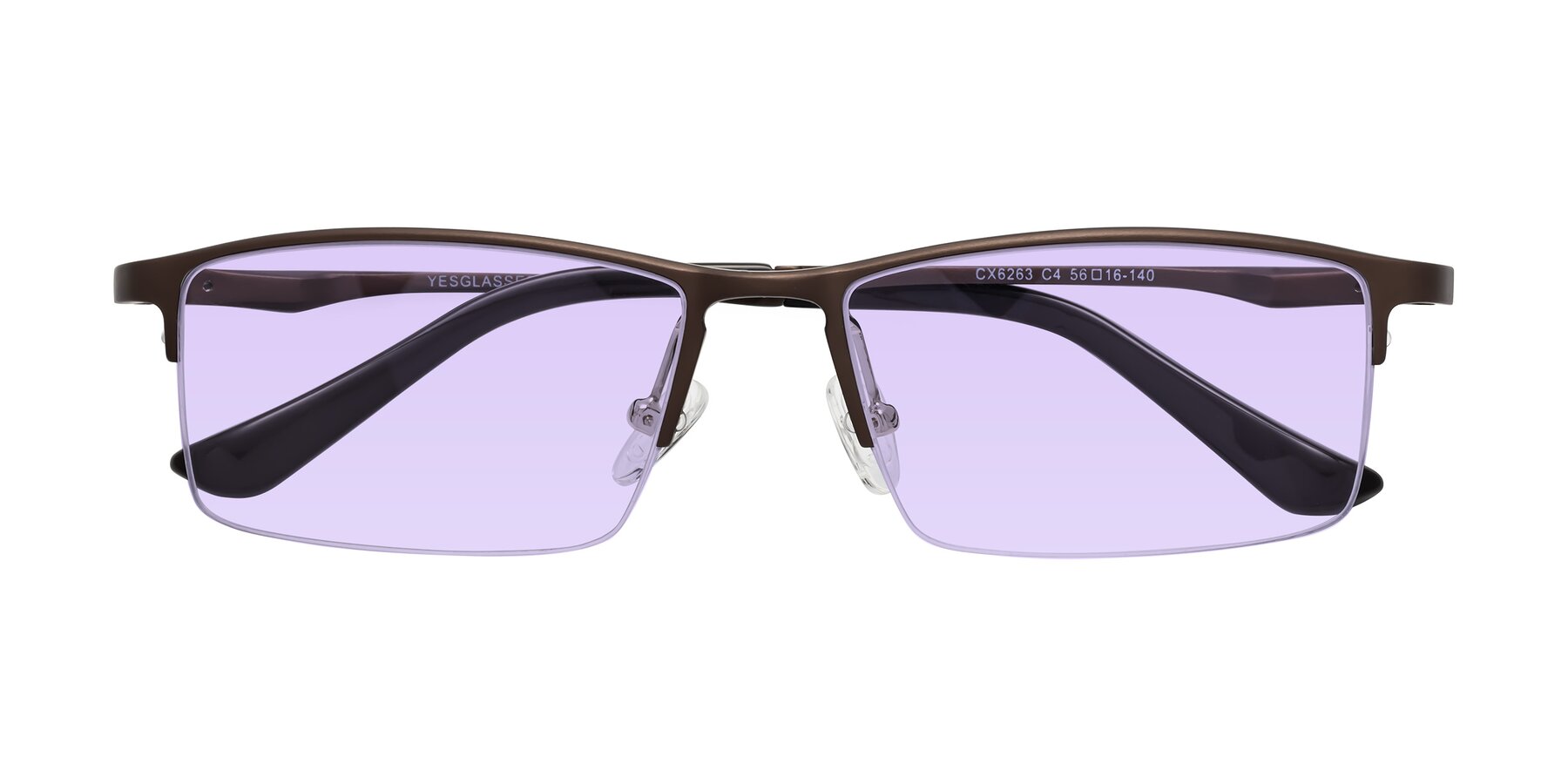 Folded Front of CX6263 in Coffee with Light Purple Tinted Lenses