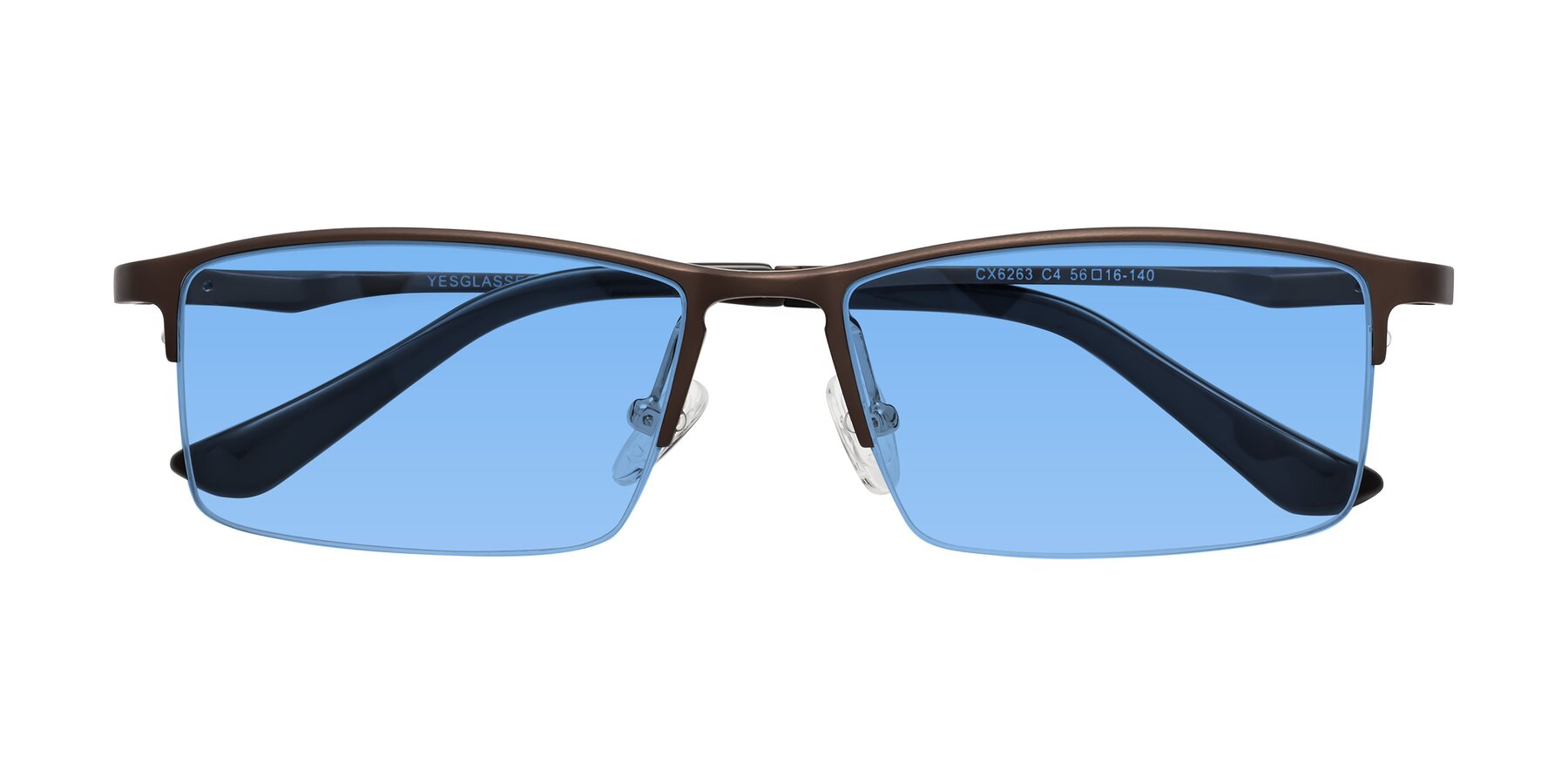 Folded Front of CX6263 in Coffee with Medium Blue Tinted Lenses