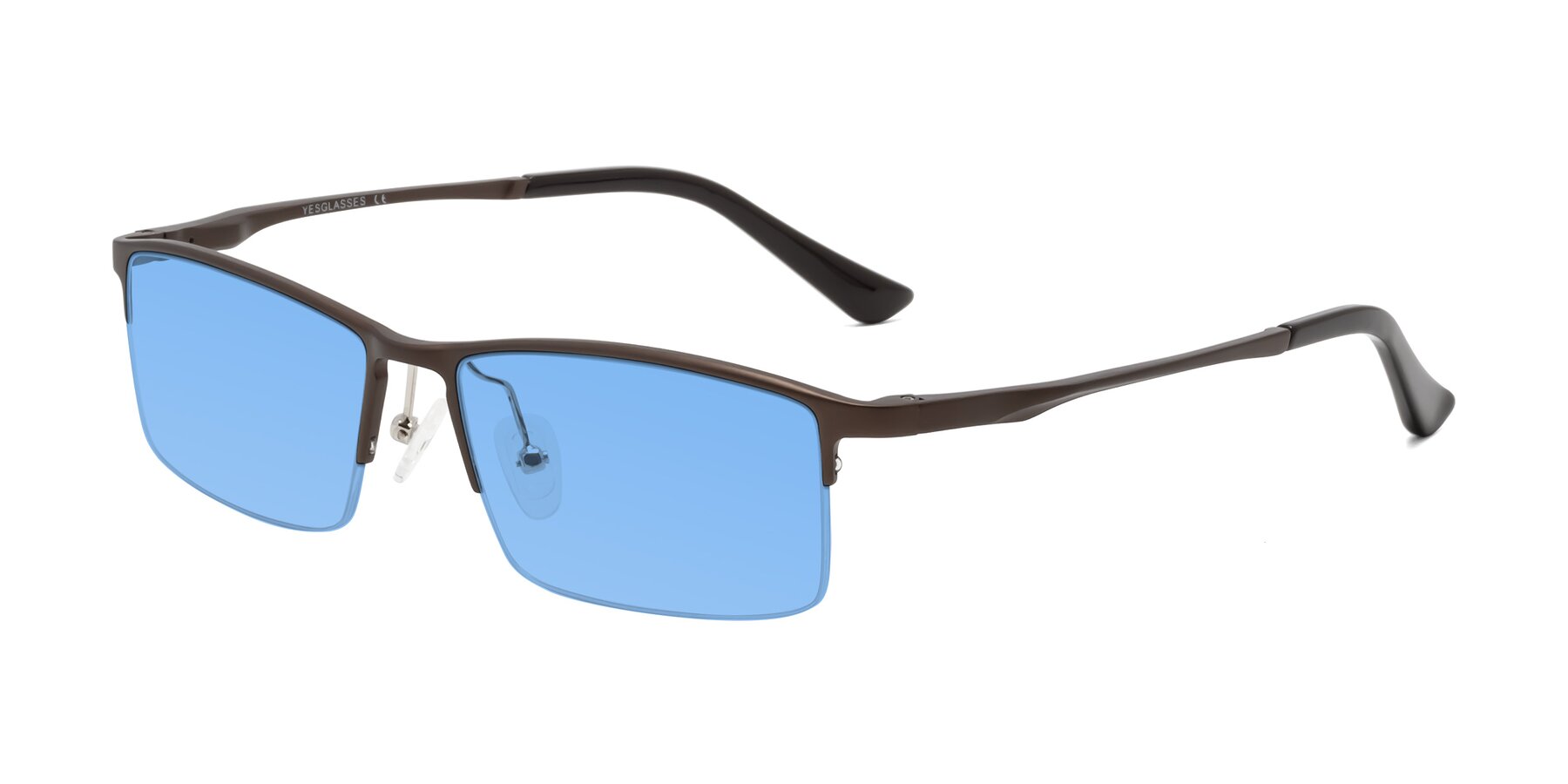 Angle of CX6263 in Coffee with Medium Blue Tinted Lenses