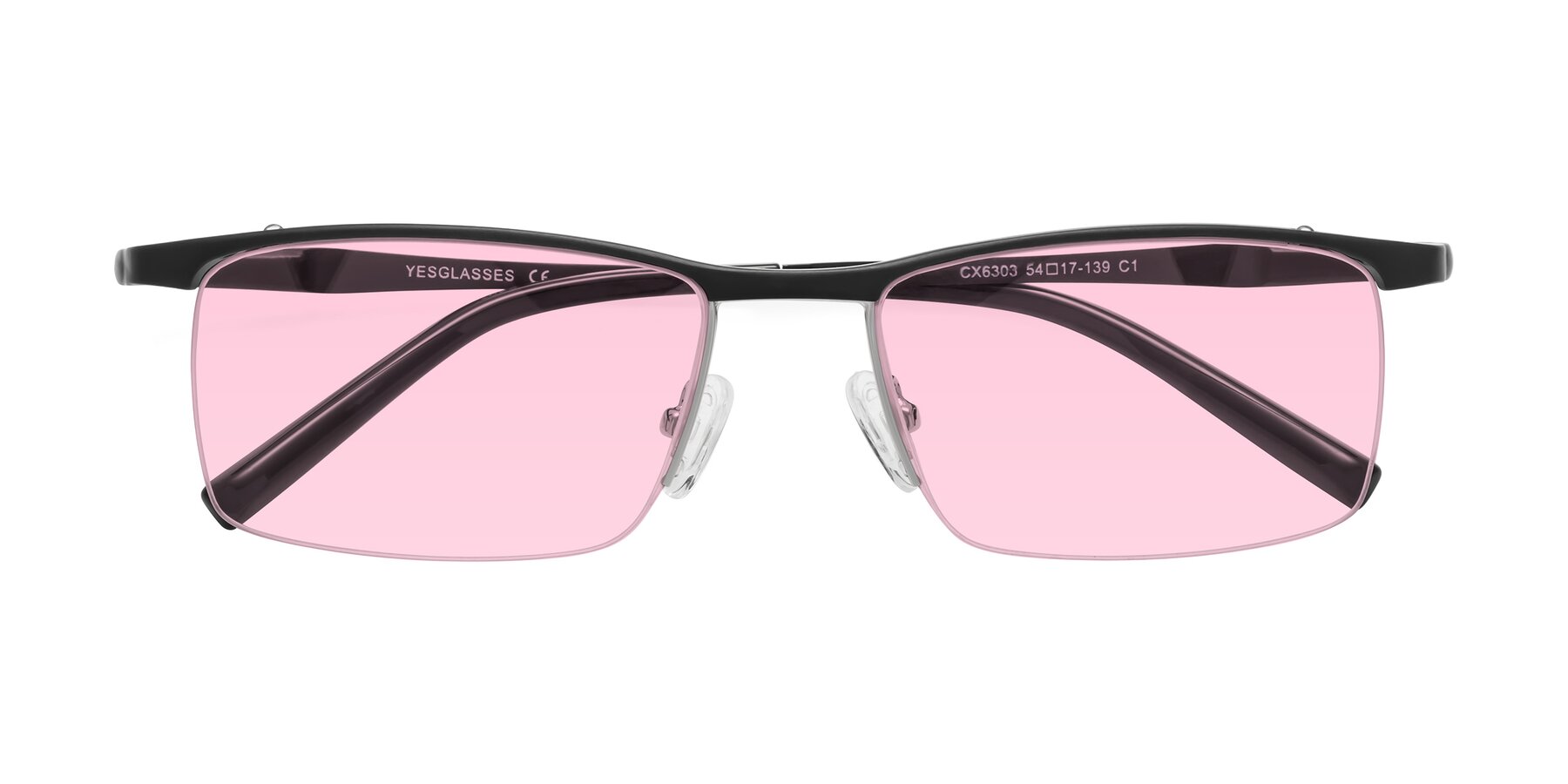 Folded Front of CX6303 in Black with Light Pink Tinted Lenses