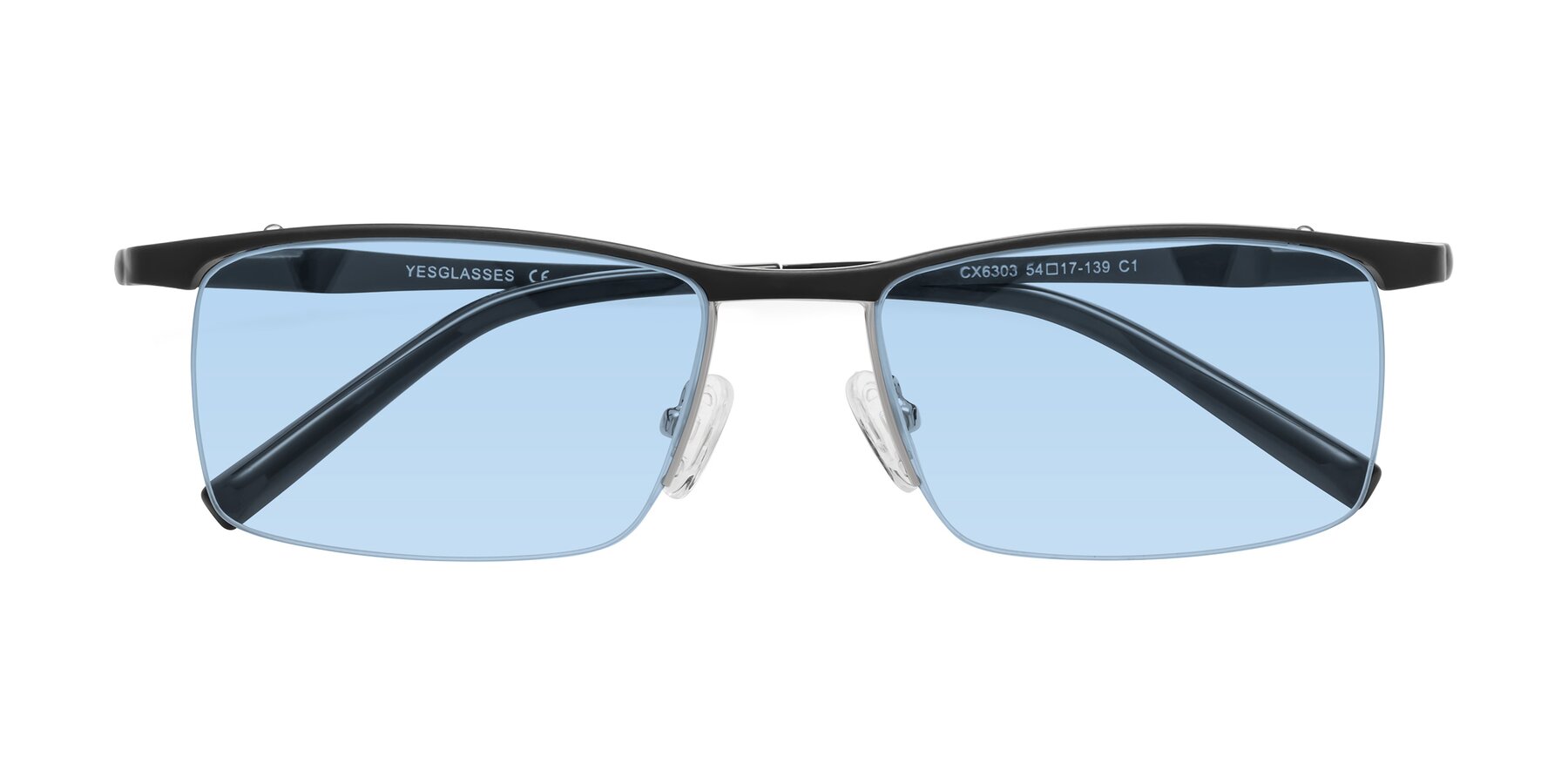Folded Front of CX6303 in Black with Light Blue Tinted Lenses