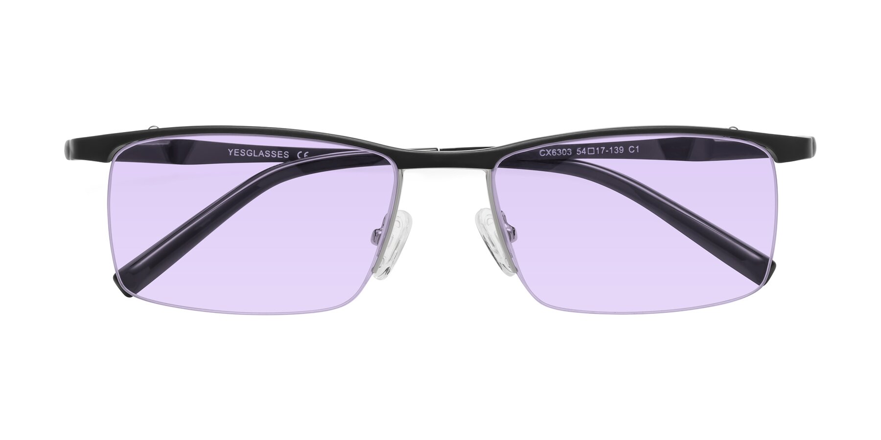 Folded Front of CX6303 in Black with Light Purple Tinted Lenses