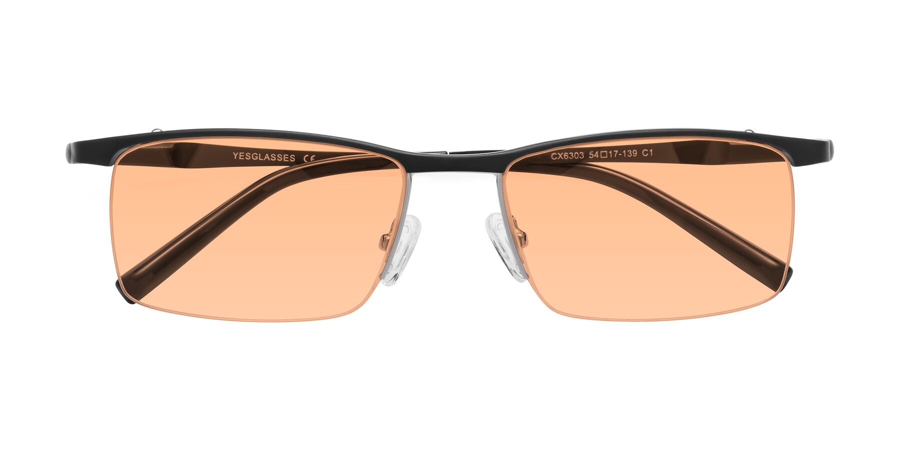 Folded Front of CX6303 in Black with Light Orange Tinted Lenses