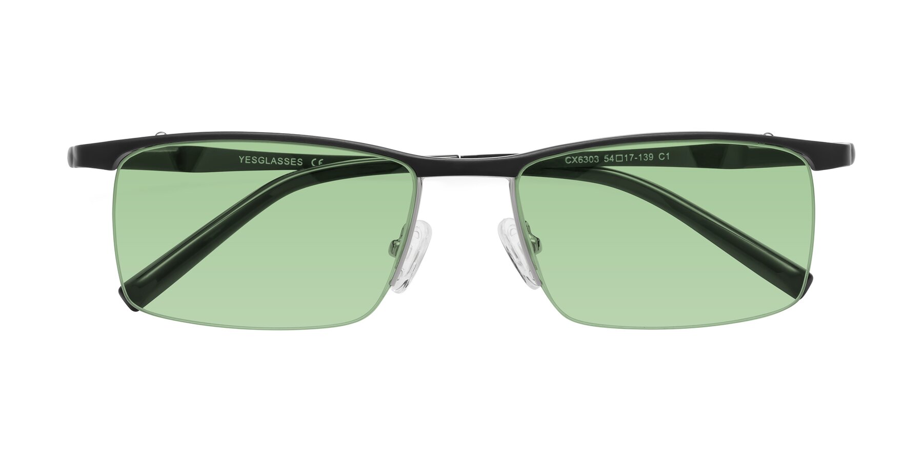 Folded Front of CX6303 in Black with Medium Green Tinted Lenses