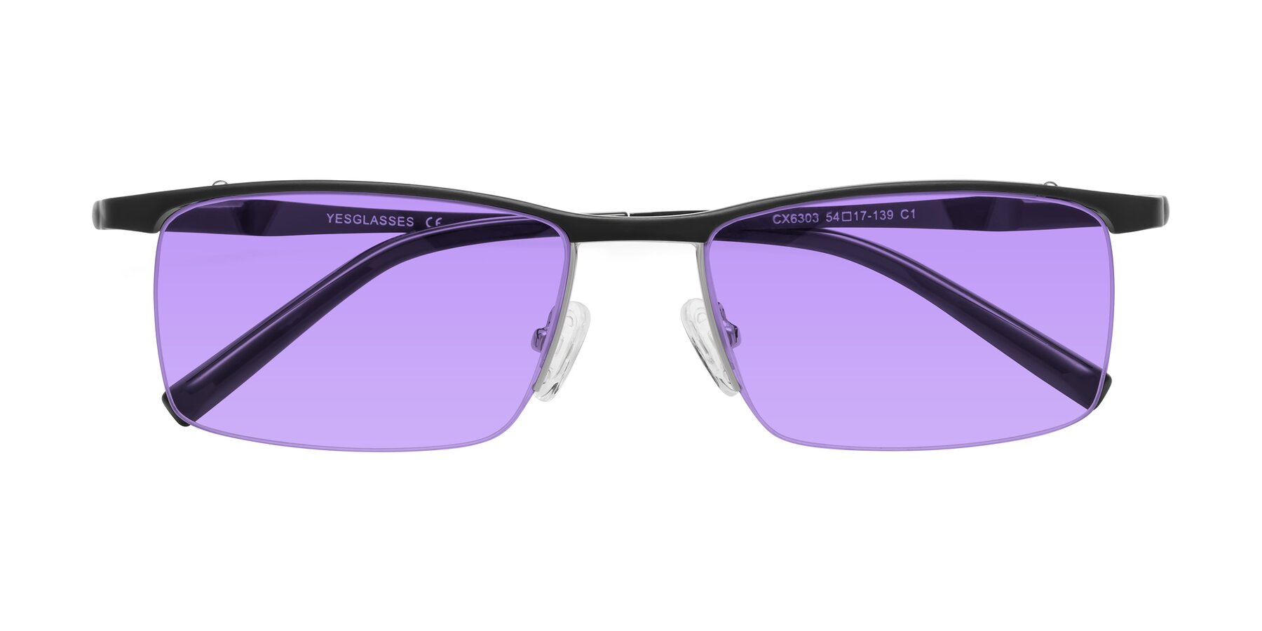 Folded Front of CX6303 in Black with Medium Purple Tinted Lenses