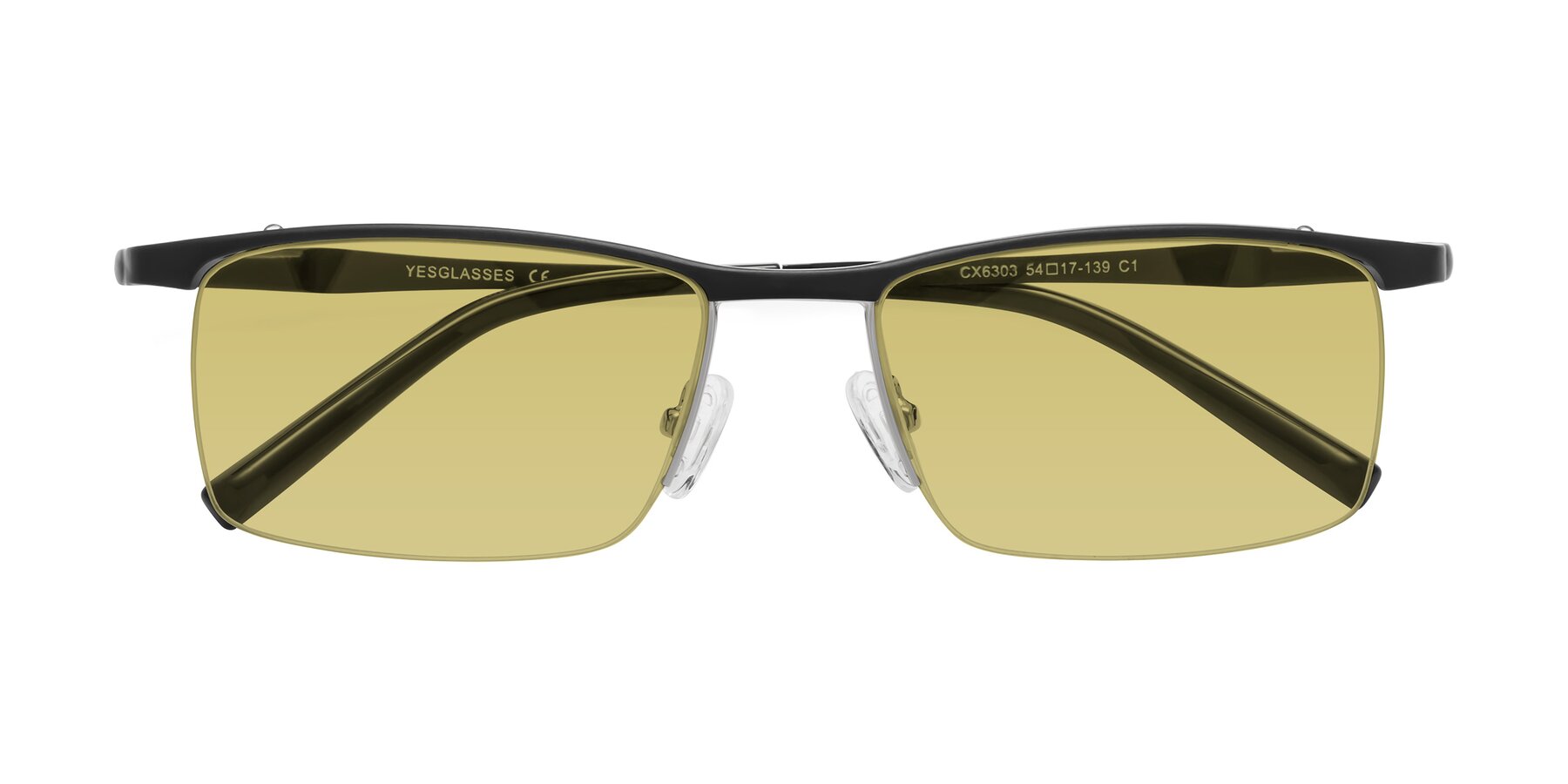 Folded Front of CX6303 in Black with Medium Champagne Tinted Lenses