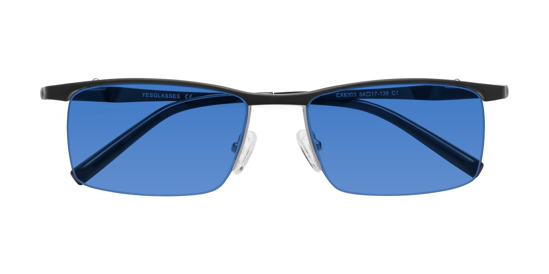 Folded Front of CX6303 in Black with Blue Tinted Lenses