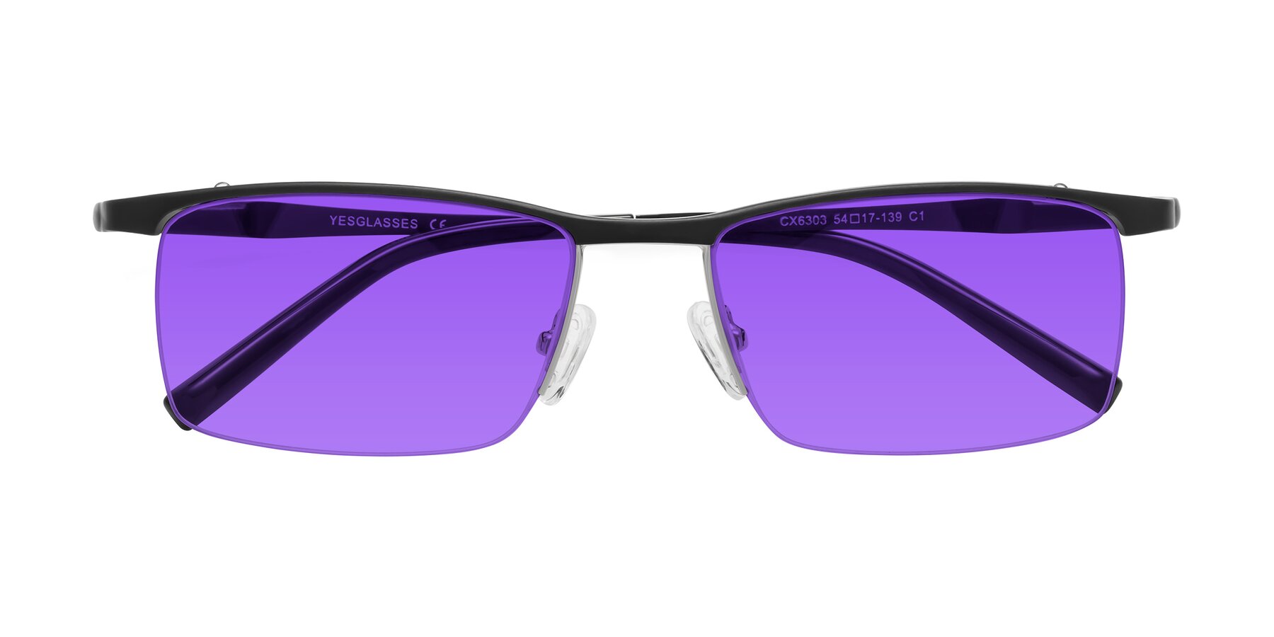Folded Front of CX6303 in Black with Purple Tinted Lenses
