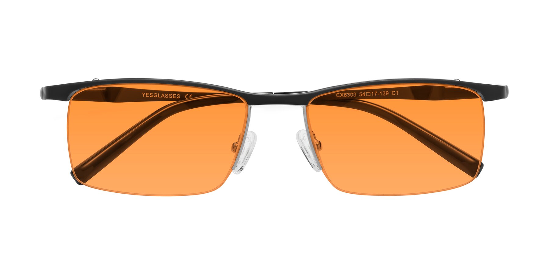 Folded Front of CX6303 in Black with Orange Tinted Lenses