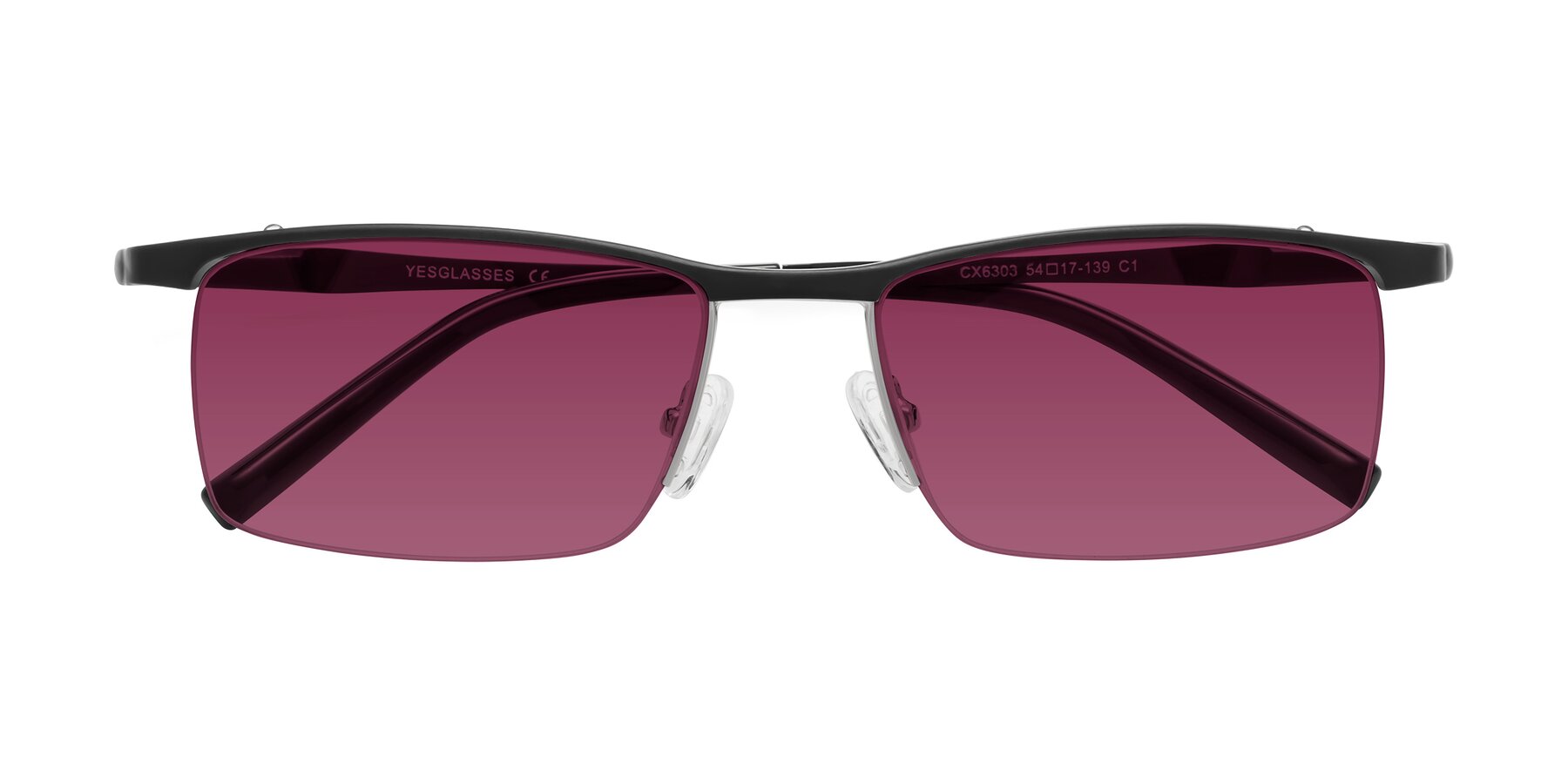 Folded Front of CX6303 in Black with Wine Tinted Lenses