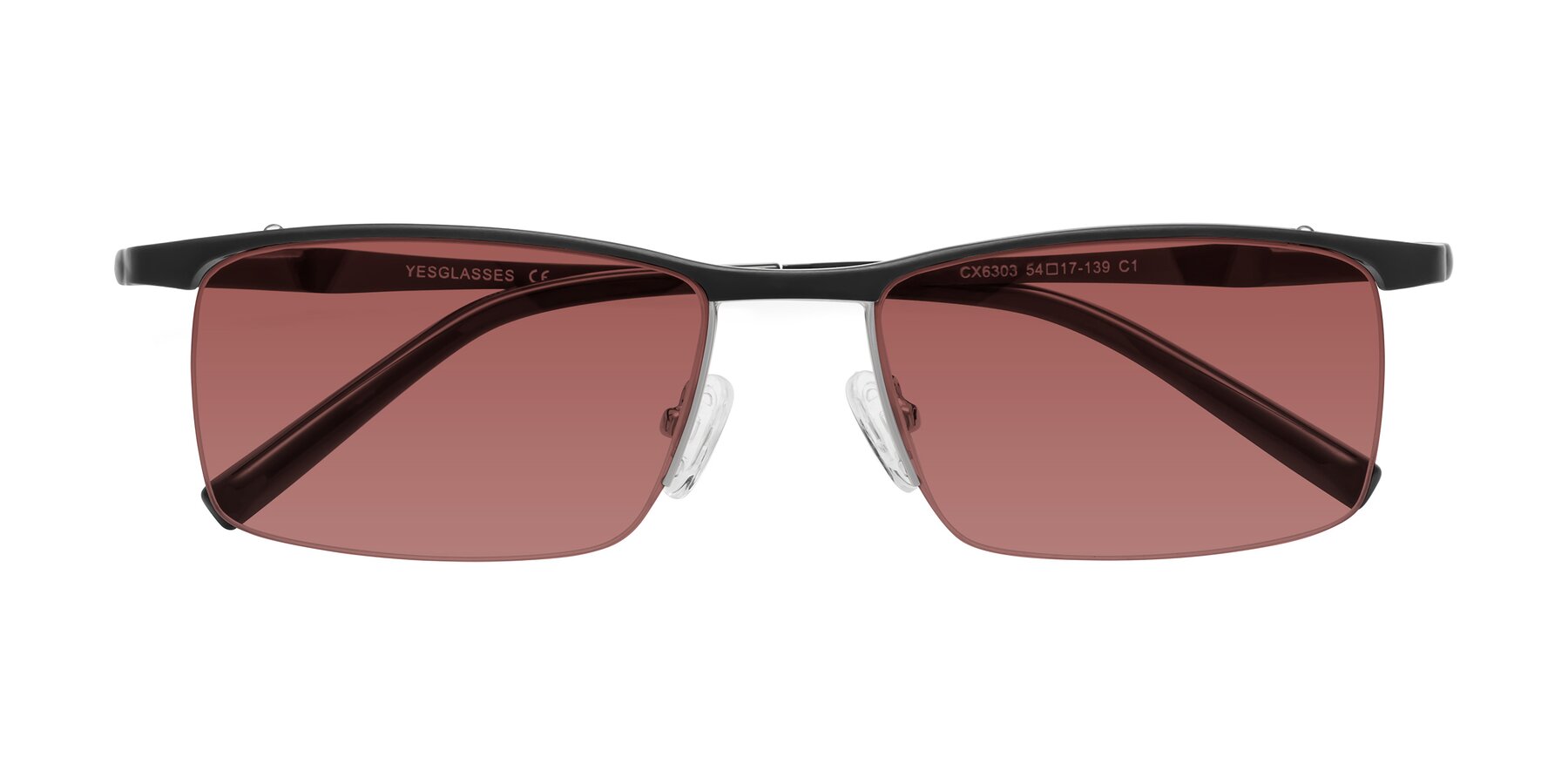 Folded Front of CX6303 in Black with Garnet Tinted Lenses