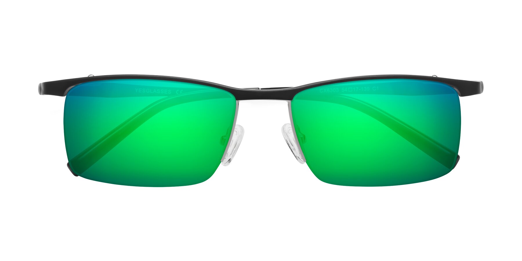 Folded Front of CX6303 in Black with Green Mirrored Lenses