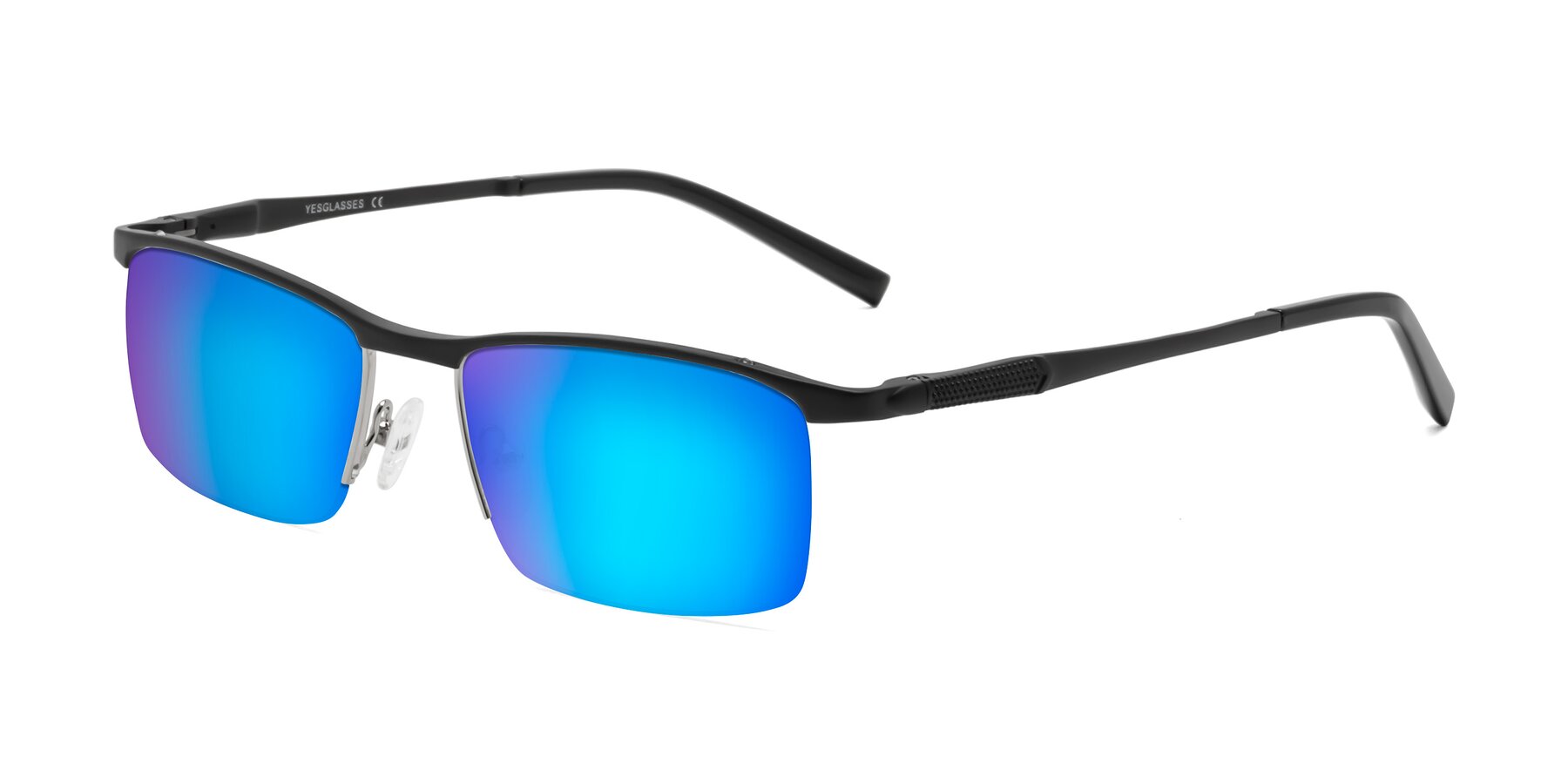 Angle of CX6303 in Black with Blue Mirrored Lenses