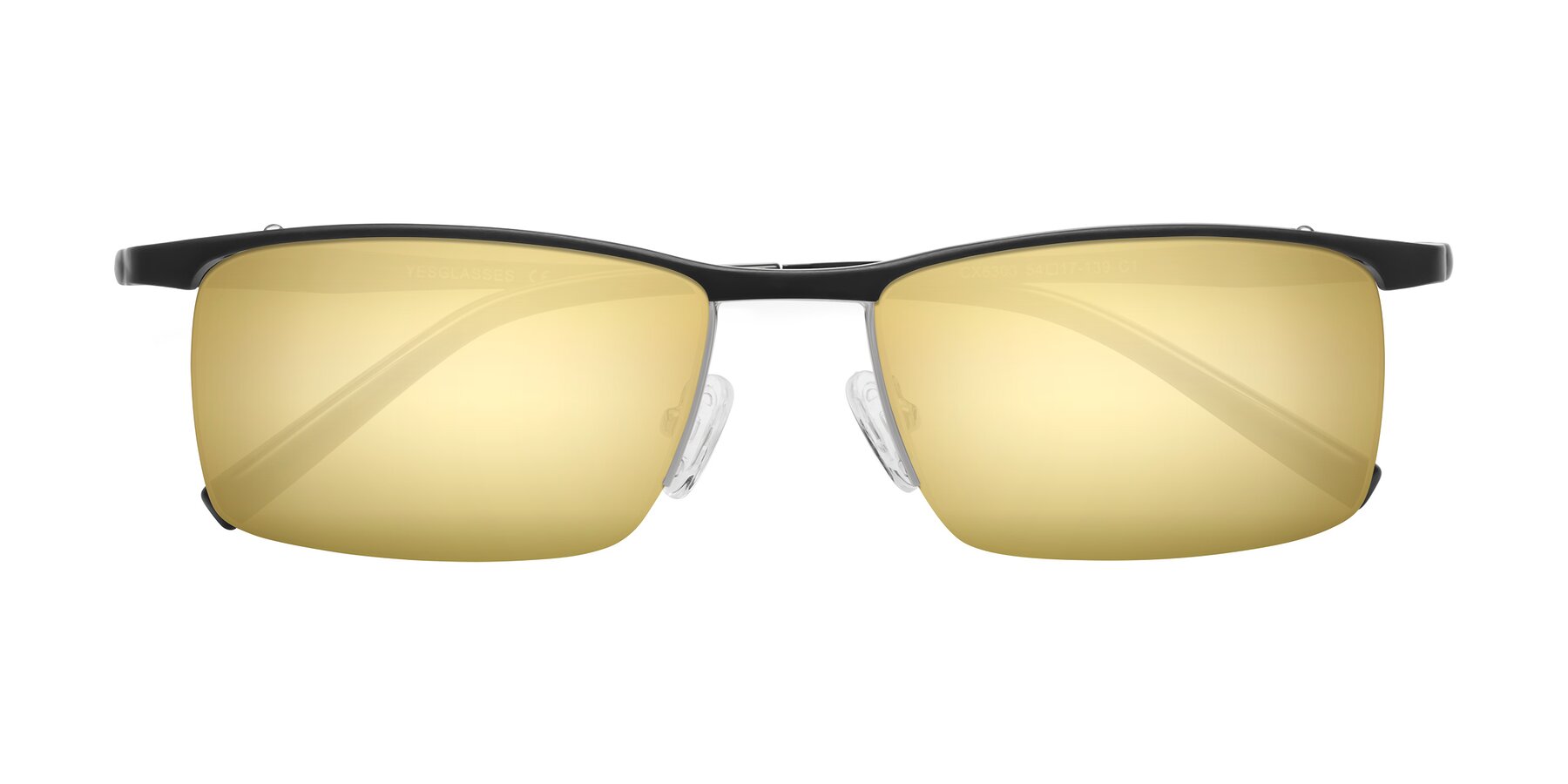 Folded Front of CX6303 in Black with Gold Mirrored Lenses