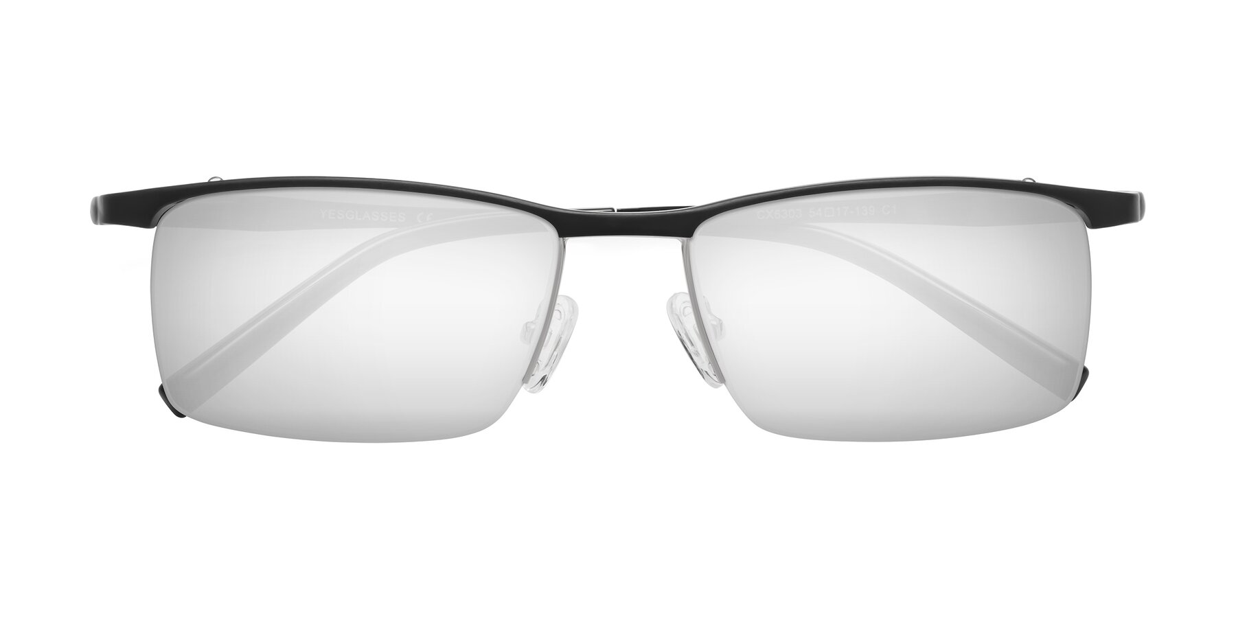 Folded Front of CX6303 in Black with Silver Mirrored Lenses