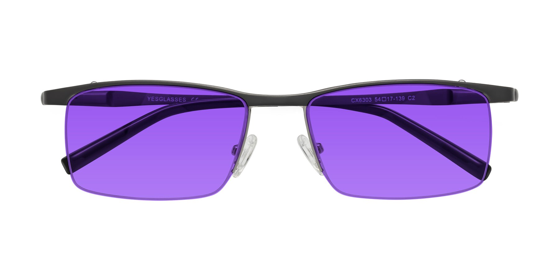 Folded Front of CX6303 in Gunmetal with Purple Tinted Lenses