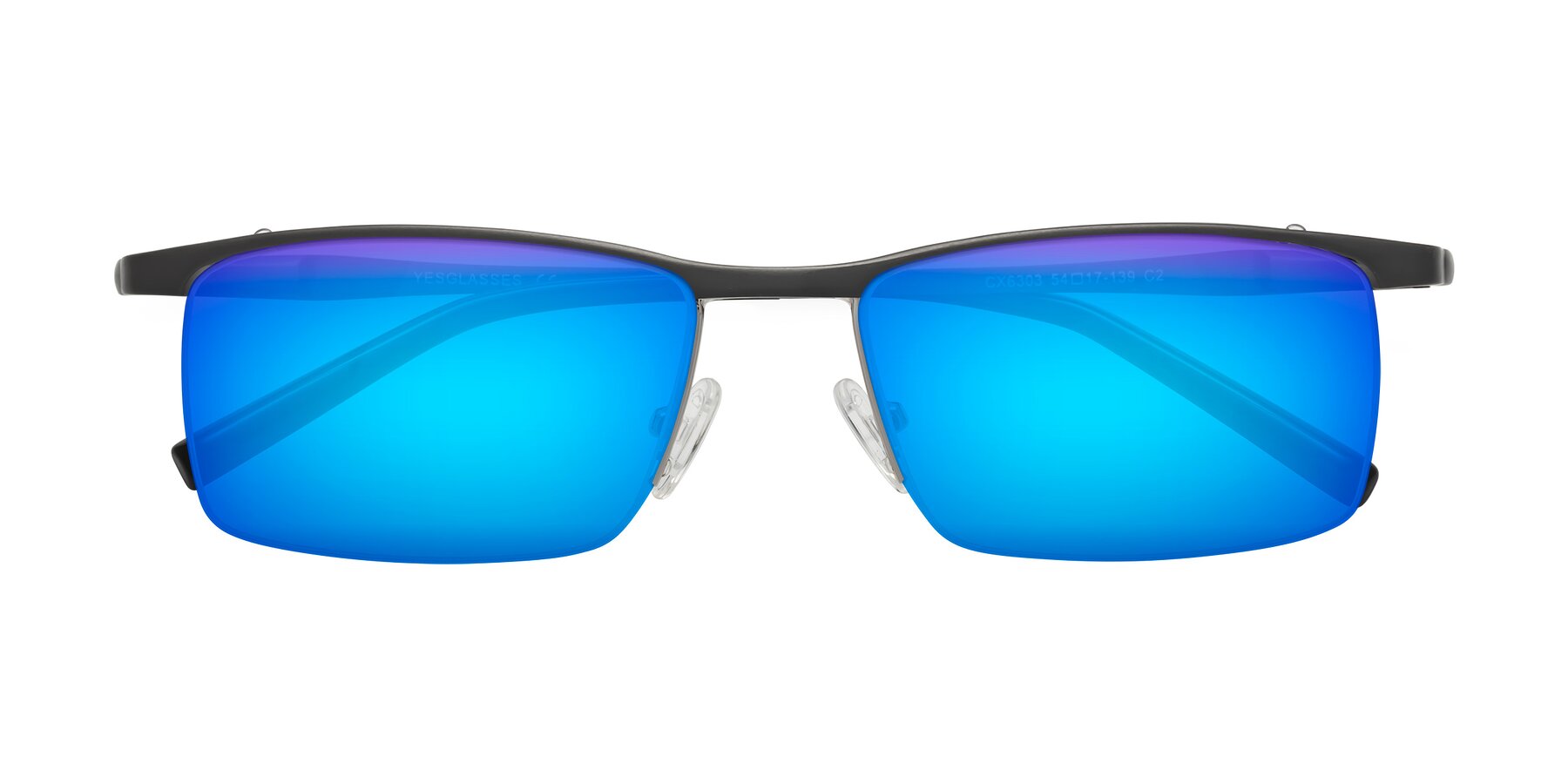 Folded Front of CX6303 in Gunmetal with Blue Mirrored Lenses