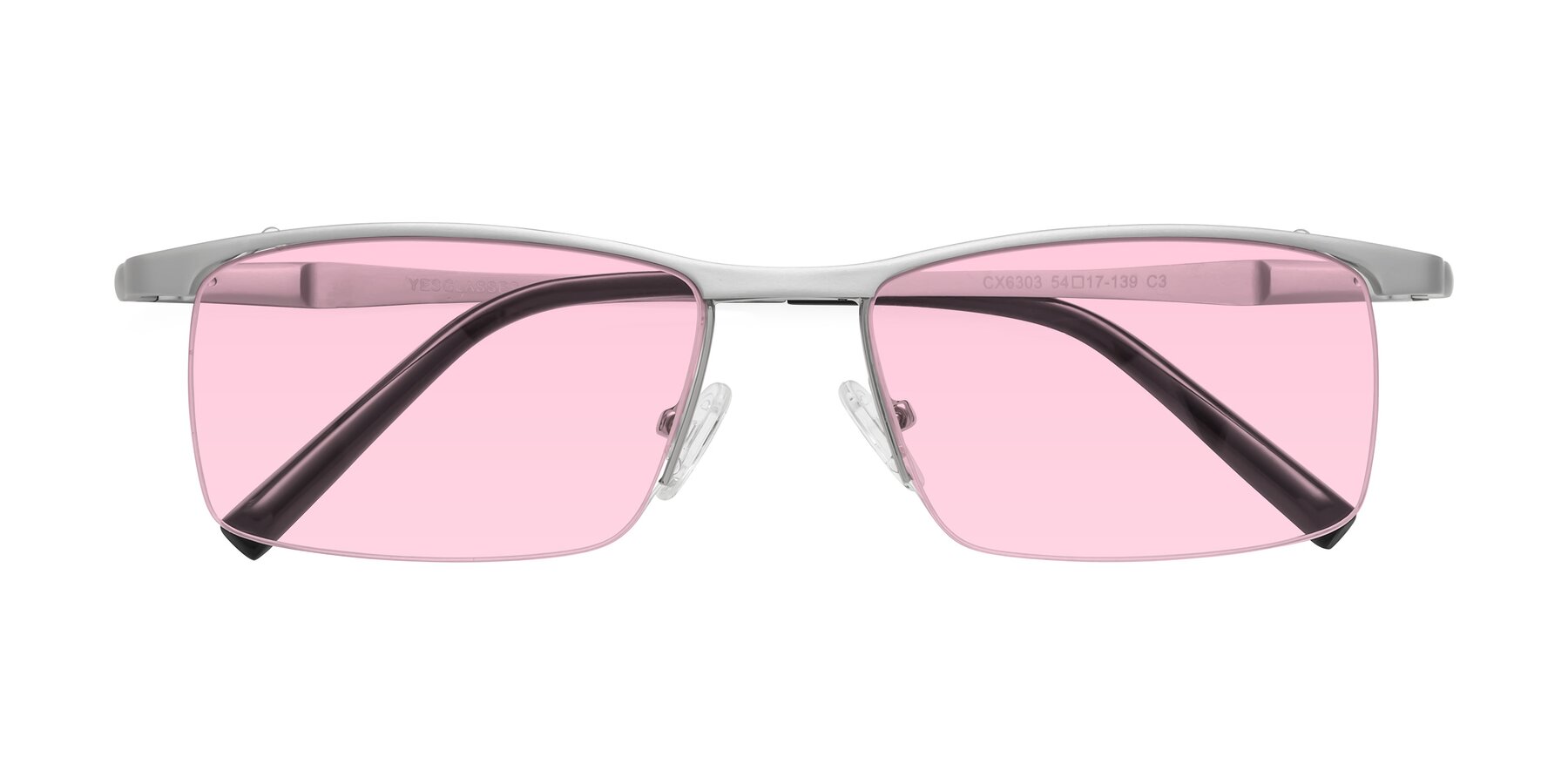 Folded Front of CX6303 in Silver with Light Pink Tinted Lenses