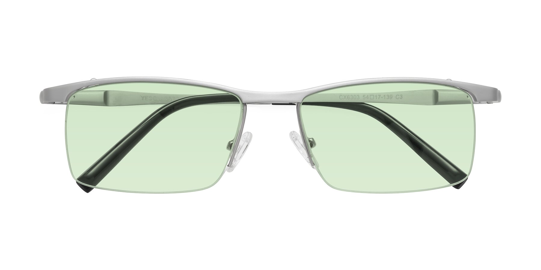 Folded Front of CX6303 in Silver with Light Green Tinted Lenses