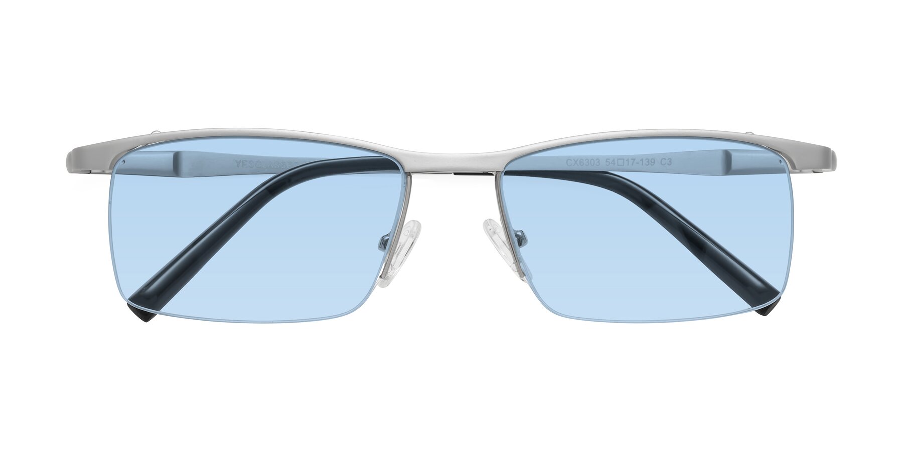 Folded Front of CX6303 in Silver with Light Blue Tinted Lenses