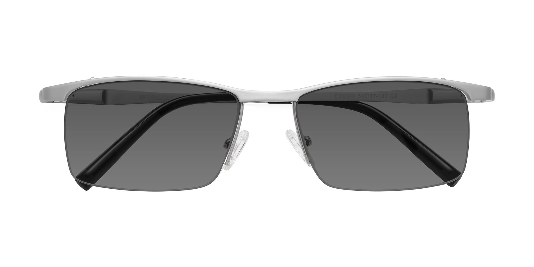 Folded Front of CX6303 in Silver with Medium Gray Tinted Lenses
