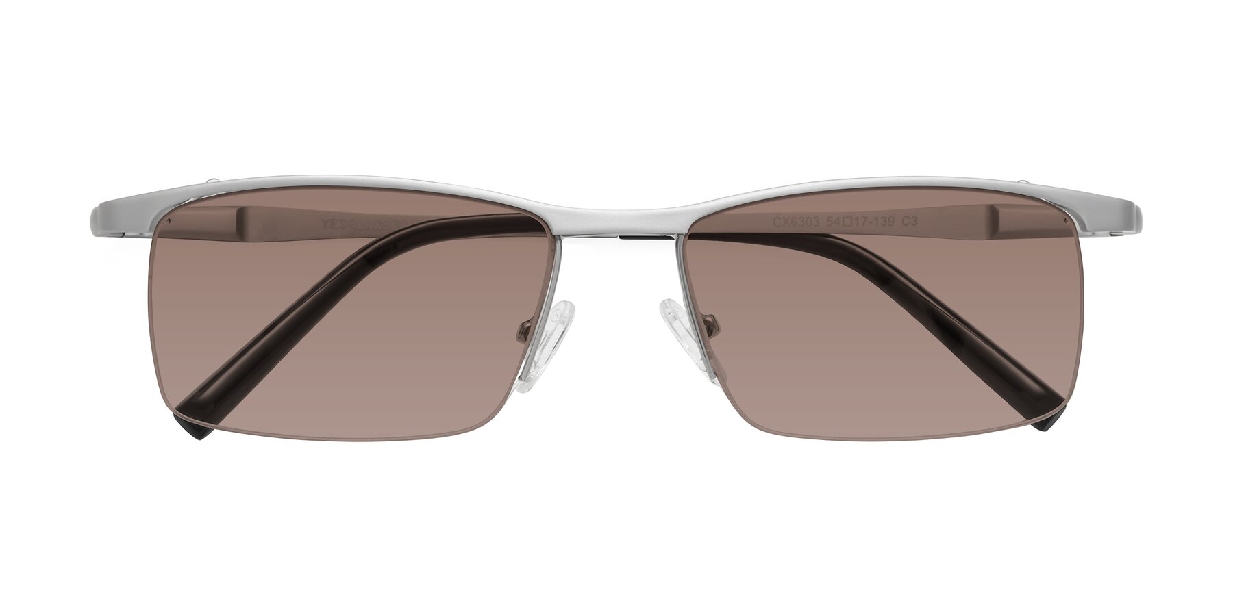 Folded Front of CX6303 in Silver with Medium Brown Tinted Lenses