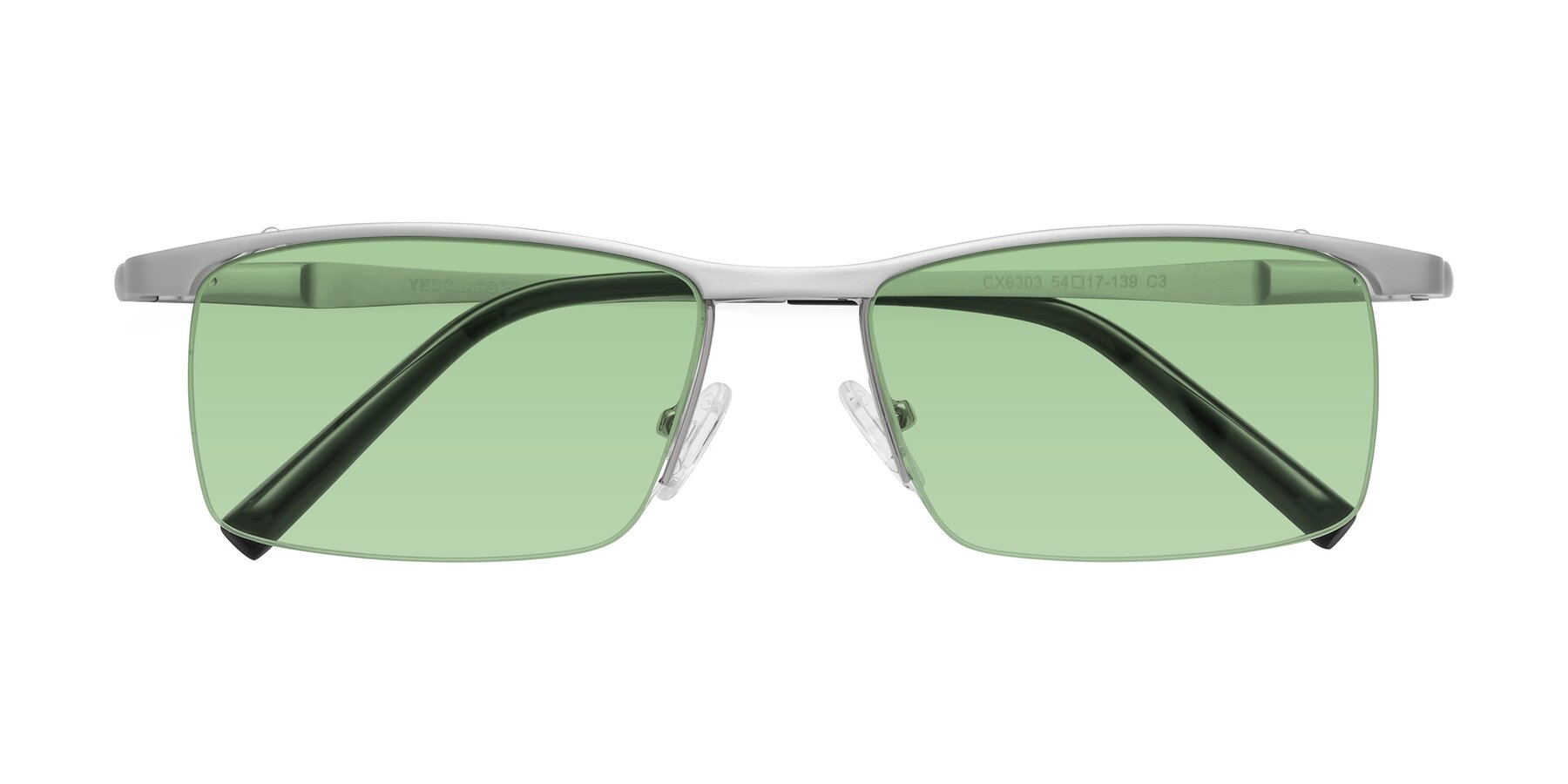 Folded Front of CX6303 in Silver with Medium Green Tinted Lenses