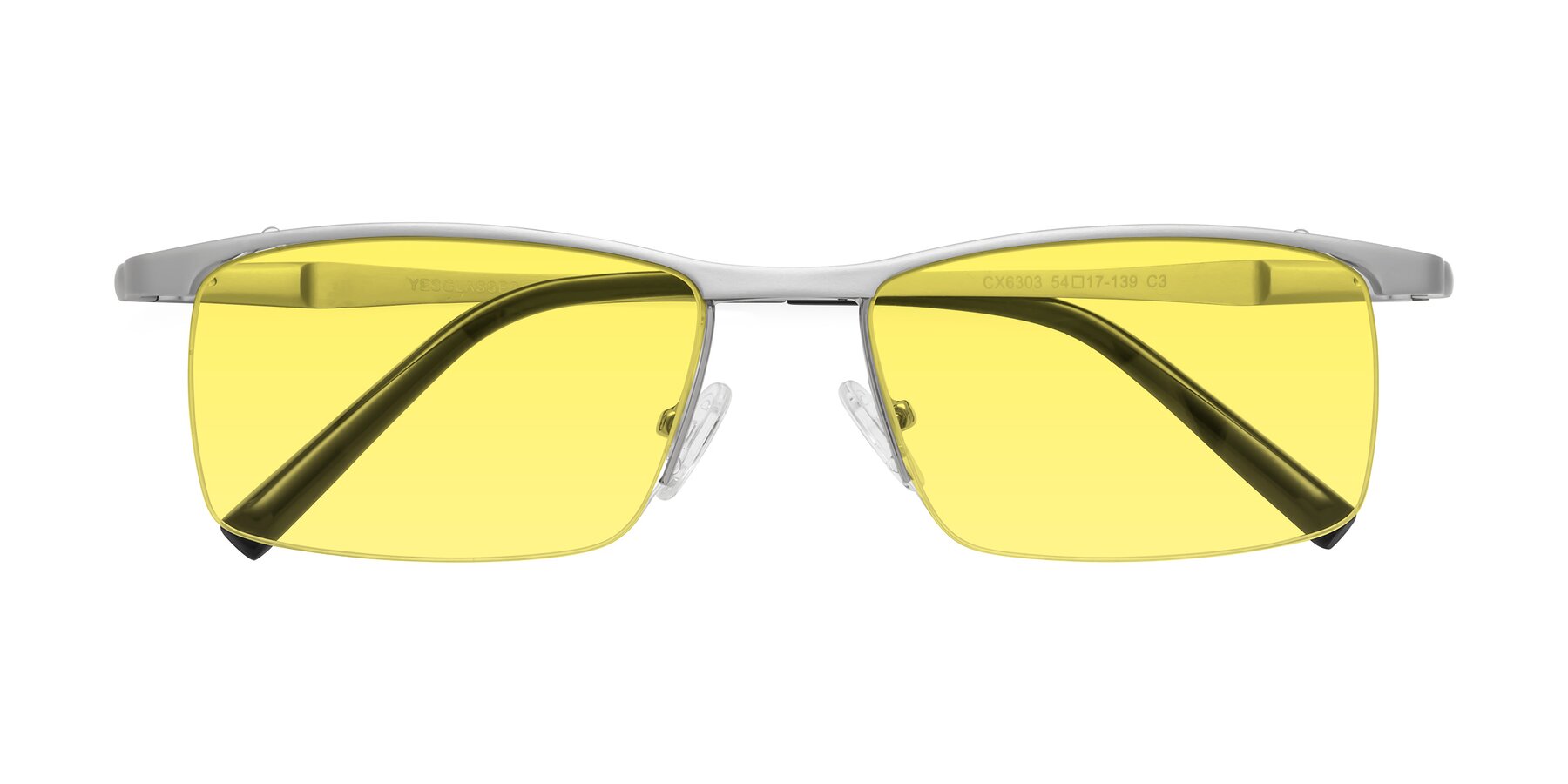 Folded Front of CX6303 in Silver with Medium Yellow Tinted Lenses