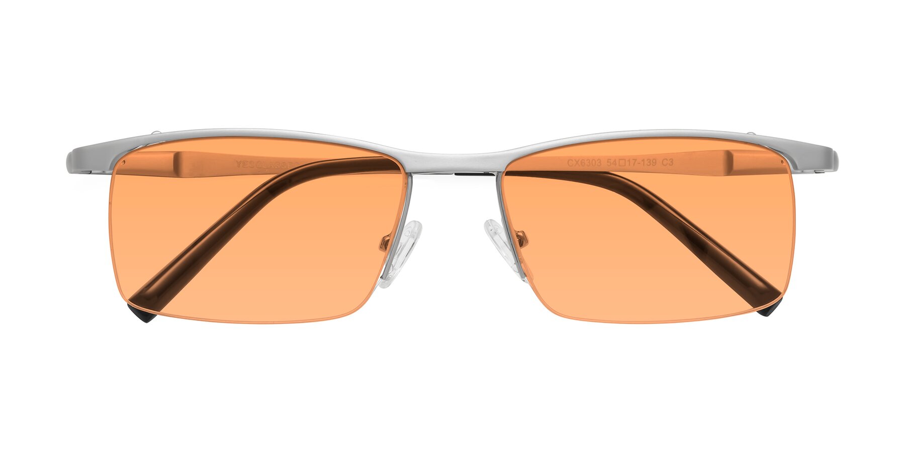 Folded Front of CX6303 in Silver with Medium Orange Tinted Lenses