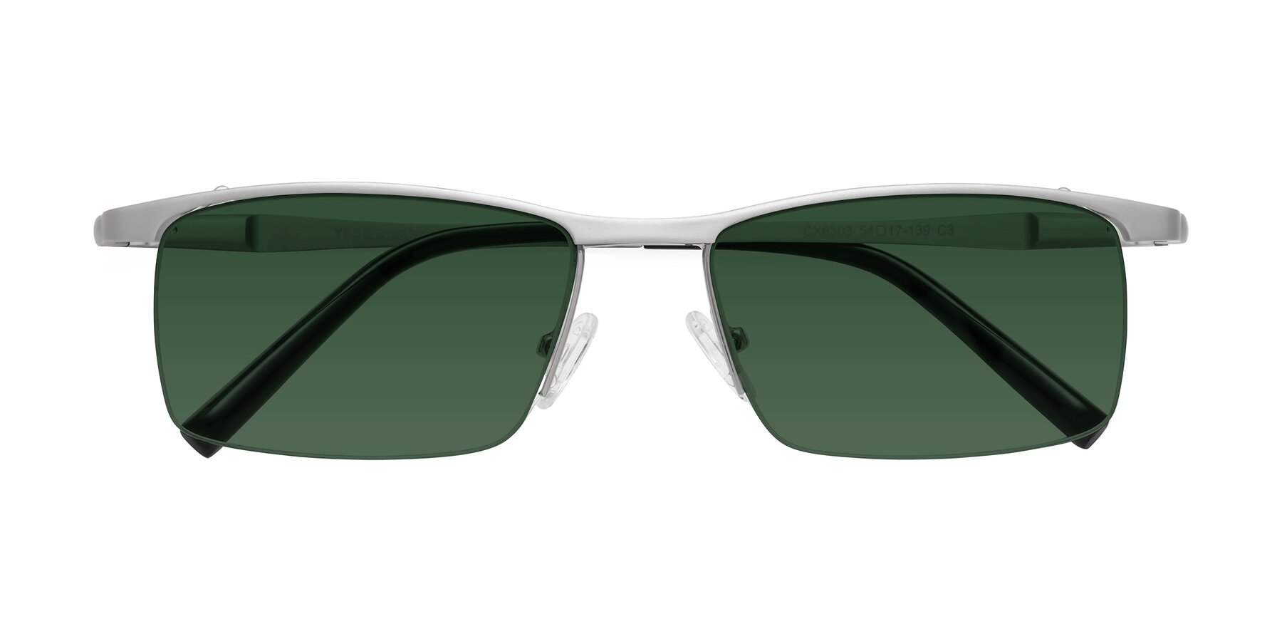 Folded Front of CX6303 in Silver with Green Tinted Lenses