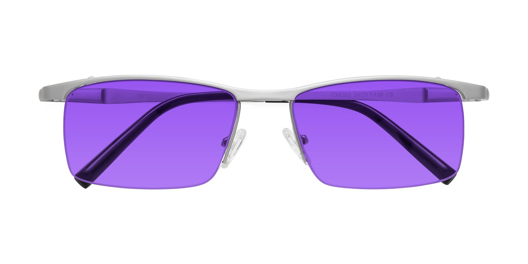 Folded Front of CX6303 in Silver with Purple Tinted Lenses