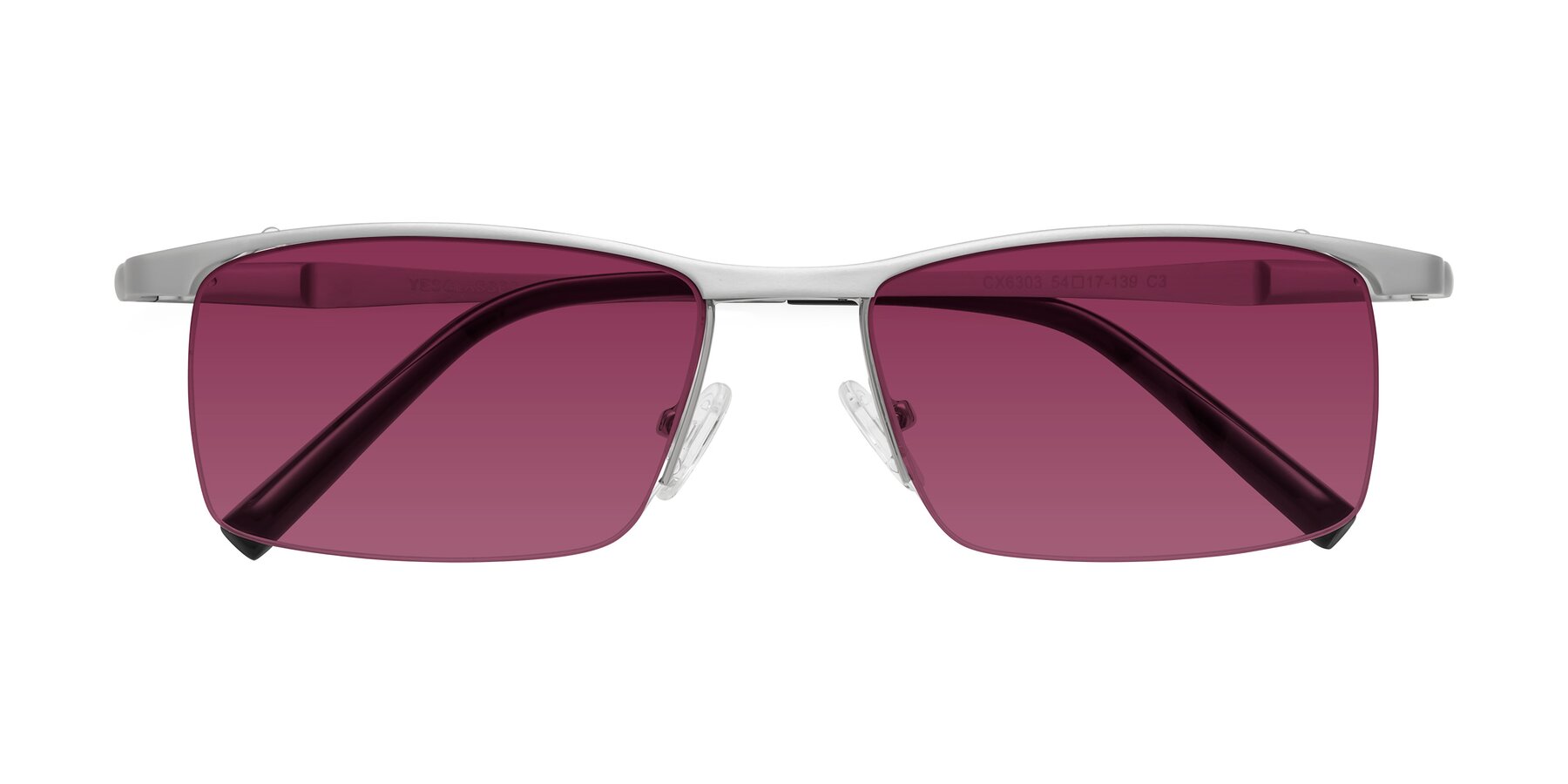 Folded Front of CX6303 in Silver with Wine Tinted Lenses