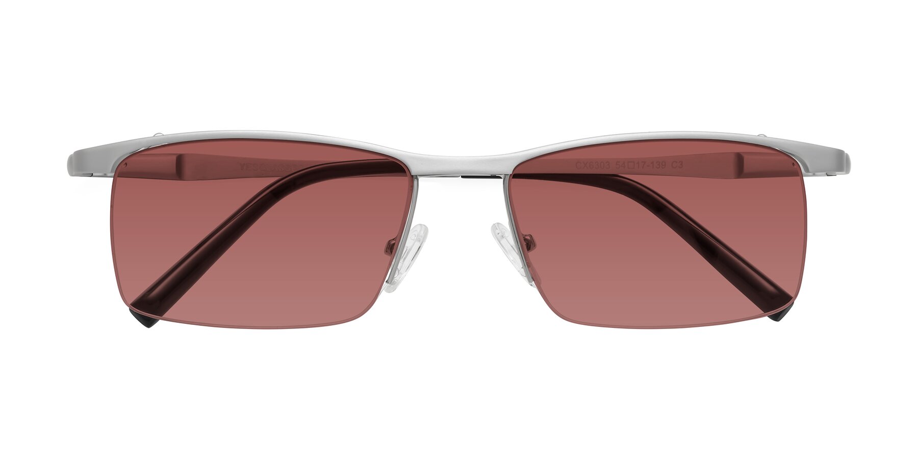 Folded Front of CX6303 in Silver with Garnet Tinted Lenses