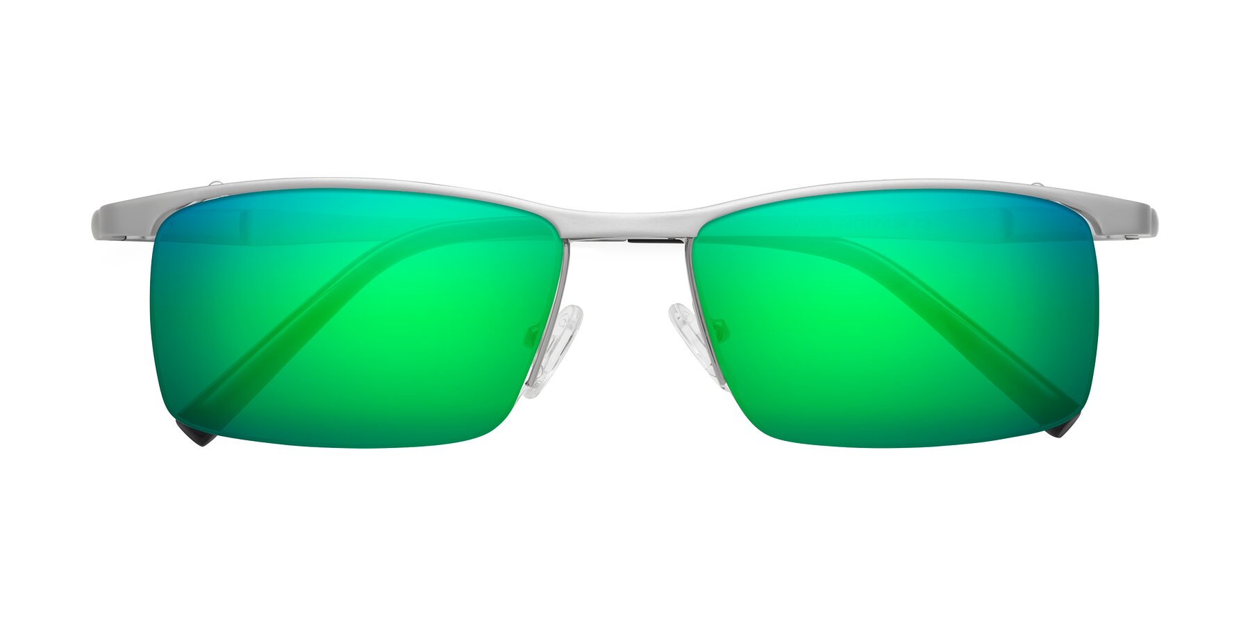 Folded Front of CX6303 in Silver with Green Mirrored Lenses