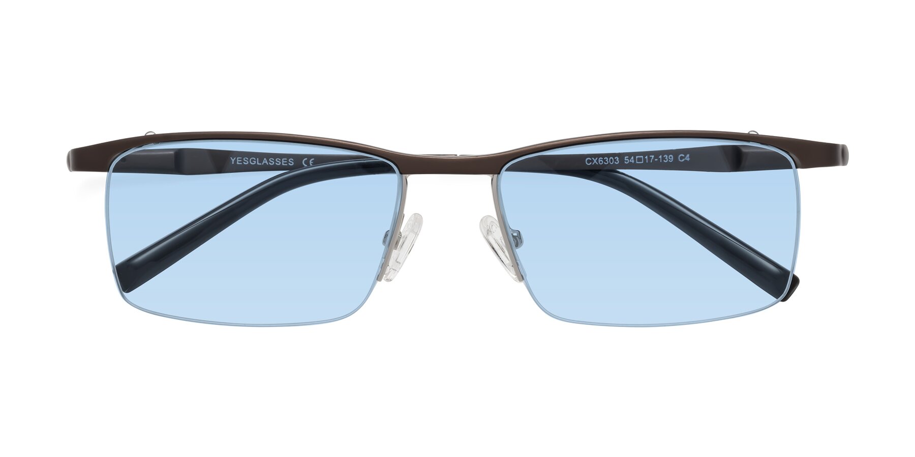 Folded Front of CX6303 in Coffee with Light Blue Tinted Lenses