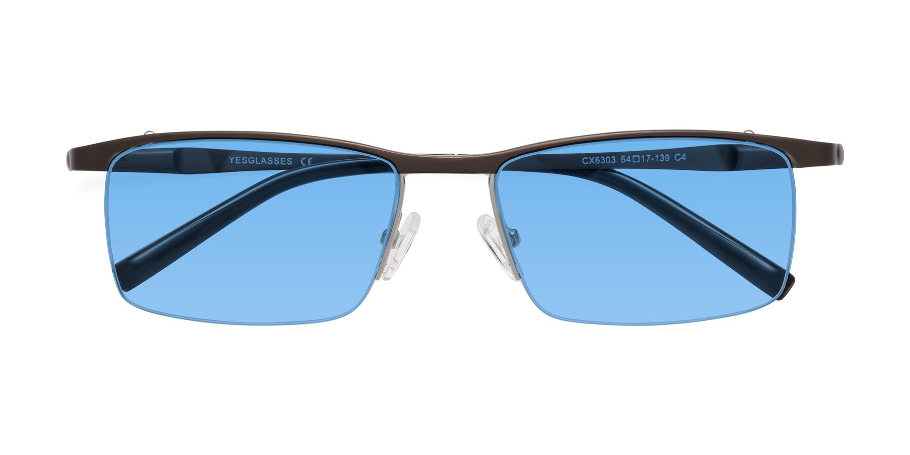 Folded Front of CX6303 in Coffee with Medium Blue Tinted Lenses